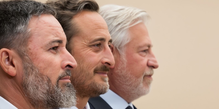 Santiago Abascal, Julio Ariza y Kiko Méndez Monasterio de perfil