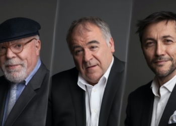 Retrato compuesto de tres hombres: Villarejo, Ferreras y Javier Ruiz con traje en fondo neutro, con expresiones serias en estilo editorial.