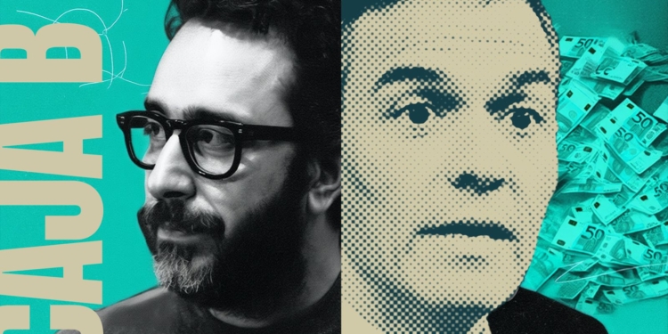 Montaje gráfico con los rostros de Víctor de Aldama y Pedro Sánchez junto a un fondo de billetes de euro.