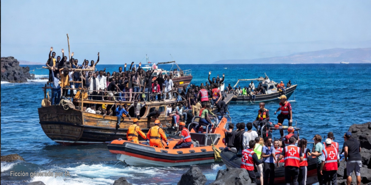 ilustración inmigración ilegal en costas canarias