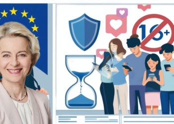 Montaje gráfico sobre el control digital europeo y una ilustración sobre protección de menores y redes sociales.