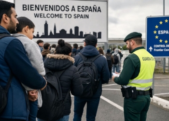 La inmigración en España: cómo ha cambiado el país durante las últimas décadas. Agente de la Guardia Civil realizando control de documentos a un grupo de personas en un puesto fronterizo de España.