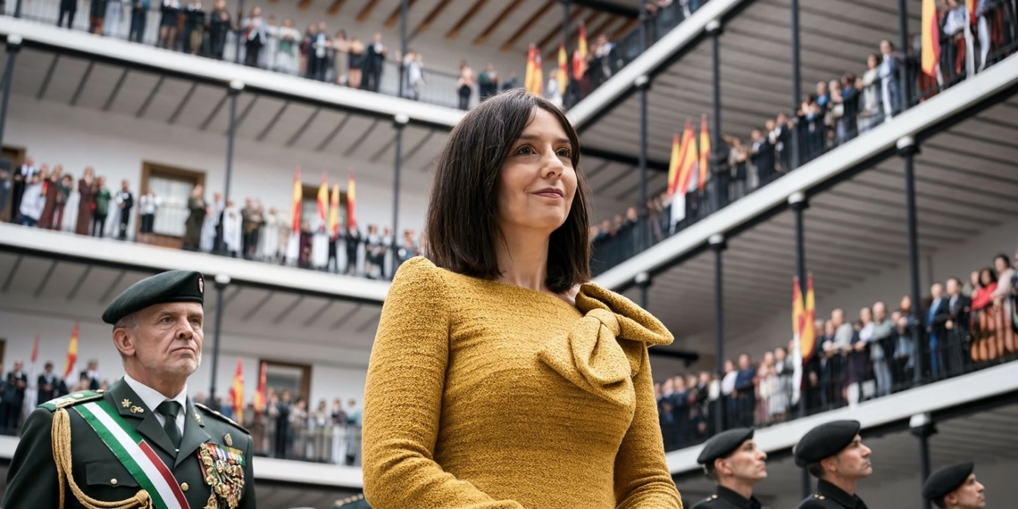 Comparecencia de Mercedes González en directo. Mercedes González, directora de la Guardia Civil, junto a un mando militar durante un acto oficial.