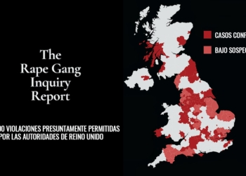 Bandas pakistaníes violaron a 250.000 niñas en Reino Unido: el informe que destroza el multiculturalismo británico. Mapa del Reino Unido con zonas marcadas en rojo y texto sobre el informe de “The Rape Gang Inquiry” con la cifra de 250.000 violaciones presuntamente permitidas.