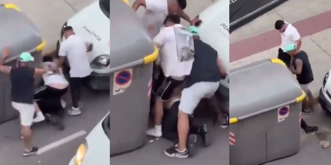 Vídeo de la brutal paliza con cuchillo en Tudela: 3 dominicanos apalean a un marroquí. Reyerta callejera en Tudela con varias personas peleando junto a un coche y contenedores.