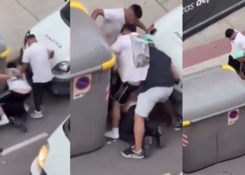 Vídeo de la brutal paliza con cuchillo en Tudela: 3 dominicanos apalean a un marroquí. Reyerta callejera en Tudela con varias personas peleando junto a un coche y contenedores.