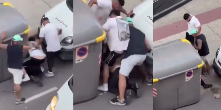 Vídeo de la brutal paliza con cuchillo en Tudela: 3 dominicanos apalean a un marroquí. Reyerta callejera en Tudela con varias personas peleando junto a un coche y contenedores.